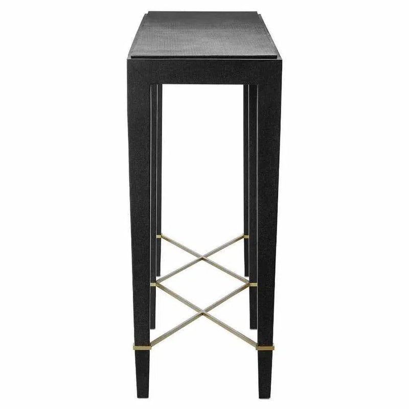 Black Lacquered Linen Champagne Verona Black Console Table Console Tables LOOMLAN By Currey & Co