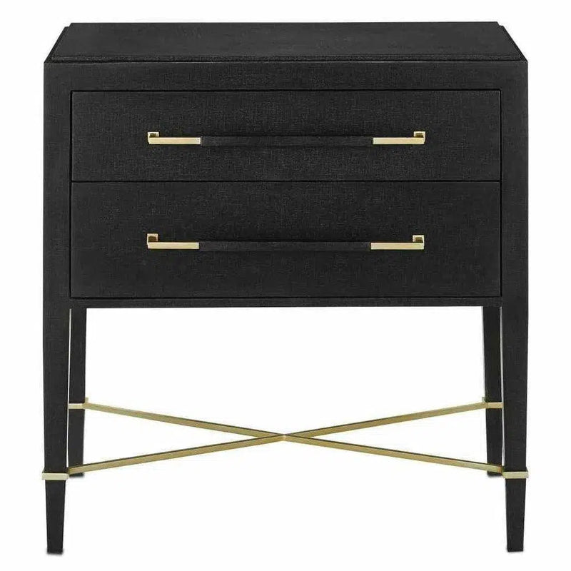 Black Lacquered Linen Champagne Verona Black Small Accent Cabinet Accent Cabinets LOOMLAN By Currey & Co