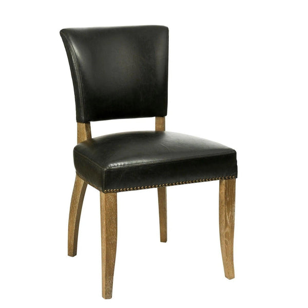 Black Leather 2PC Dining Chairs Set Armless with Floating Back Dining Chairs LOOMLAN By LH Imports