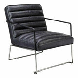 Black Leather Accent Slipper Chair Over Metal Frame Accent Chairs LOOMLAN By Moe's Home