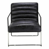 Black Leather Accent Slipper Chair Over Metal Frame Accent Chairs LOOMLAN By Moe's Home