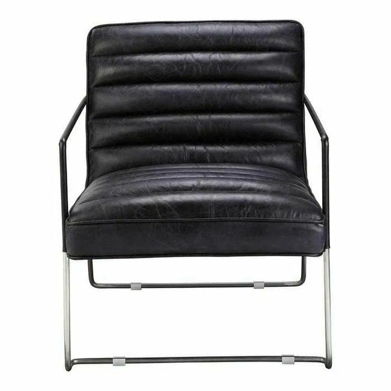 Black Leather Accent Slipper Chair Over Metal Frame Accent Chairs LOOMLAN By Moe's Home