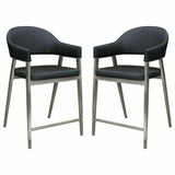 Black Leather Counter Height Chairs Set of Two Counter Stools LOOMLAN By Diamond Sofa