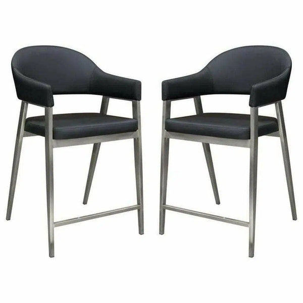 Black Leather Counter Height Chairs Set of Two Counter Stools LOOMLAN By Diamond Sofa