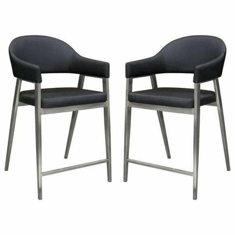 Black Leather Counter Height Chairs Set of Two Counter Stools LOOMLAN By Diamond Sofa