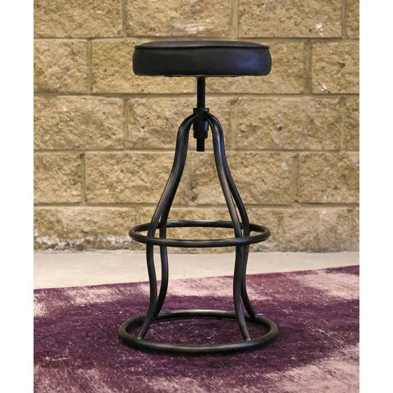 Black Leather Seat Backless Adjustable Height Counter Height Stool Counter Stools LOOMLAN By LH Imports