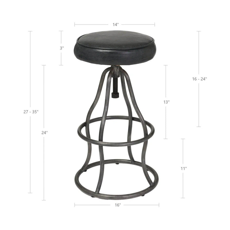 Black Leather Seat Backless Adjustable Height Counter Height Stool Counter Stools LOOMLAN By LH Imports