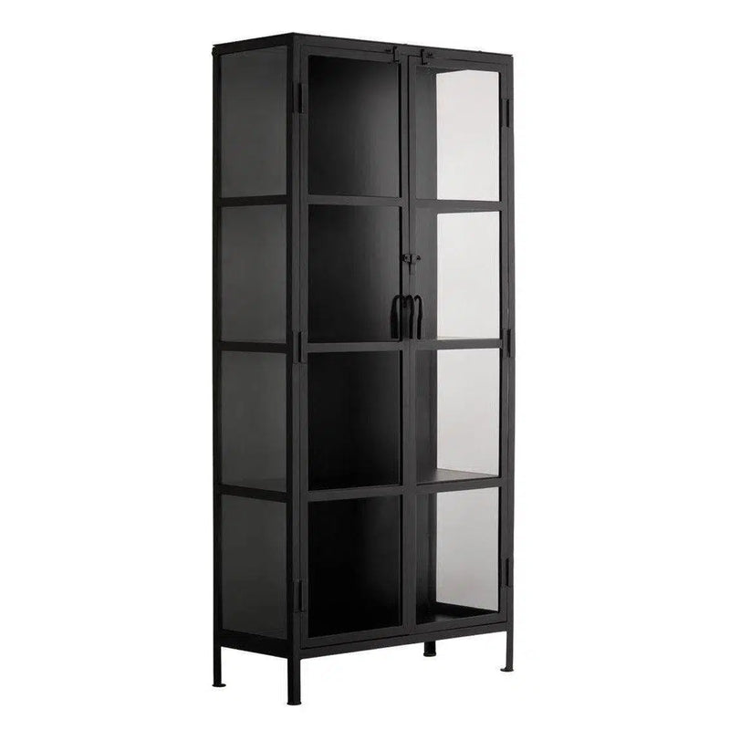 Black Metal Union Tall Black Curio Cabinet Glass Doors Bookcases LOOMLAN By Jamie Young