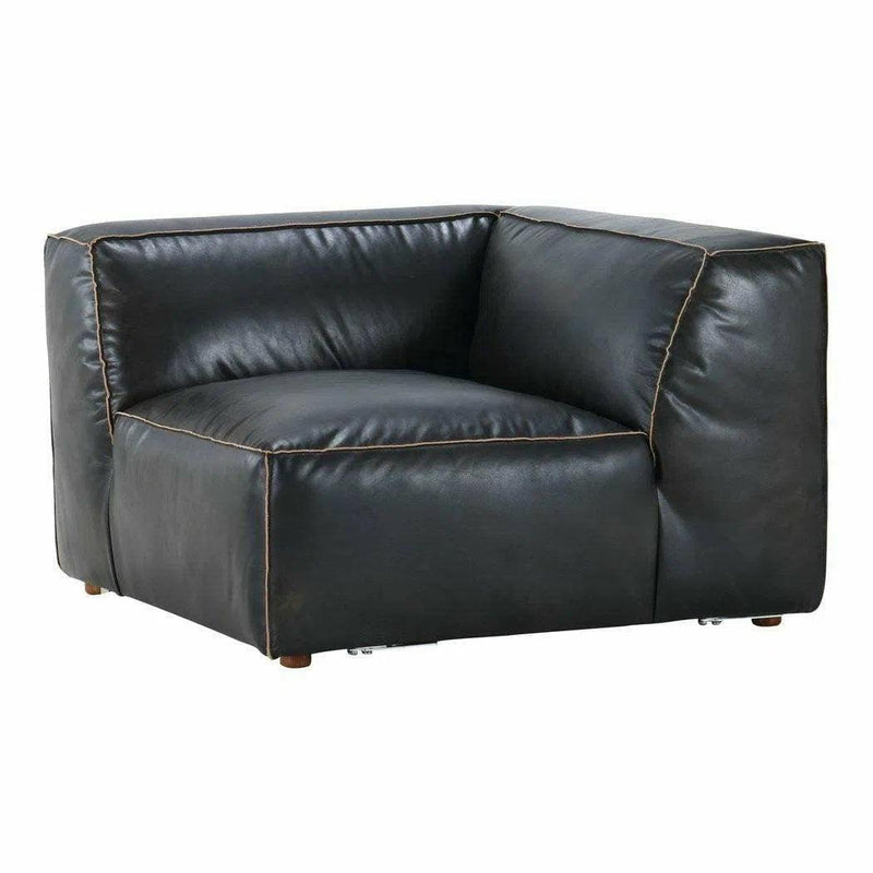 Black Nubuck Leather Corner Chair Antique Black Modular Modular Components LOOMLAN By Moe's Home