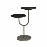 Black Round Side Table Marble Top With Metal Base Side Tables LOOMLAN By LH Imports