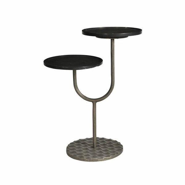 Black Round Side Table Marble Top With Metal Base Side Tables LOOMLAN By LH Imports