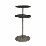 Black Round Side Table Marble Top With Metal Base Side Tables LOOMLAN By LH Imports