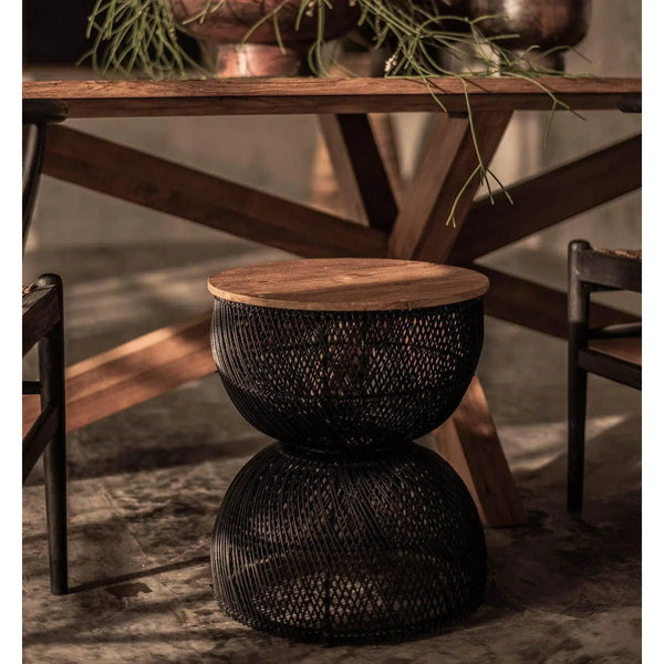 Black Round Side Table Wood Top With Wood Base Side Tables LOOMLAN By LH Imports