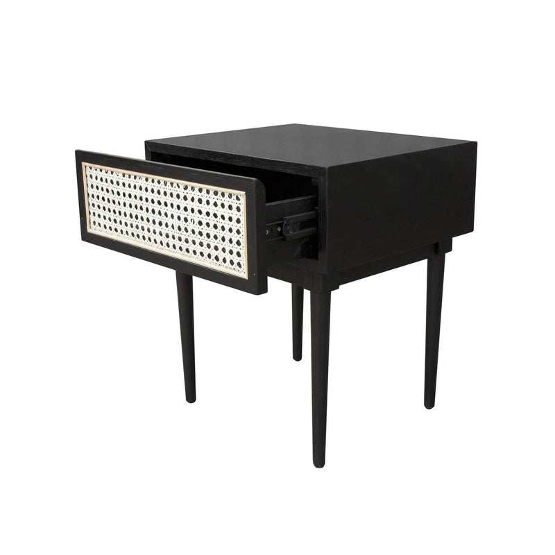 Black Square Side Table With Drawers Wood Top Wood Base Side Tables LOOMLAN By LH Imports