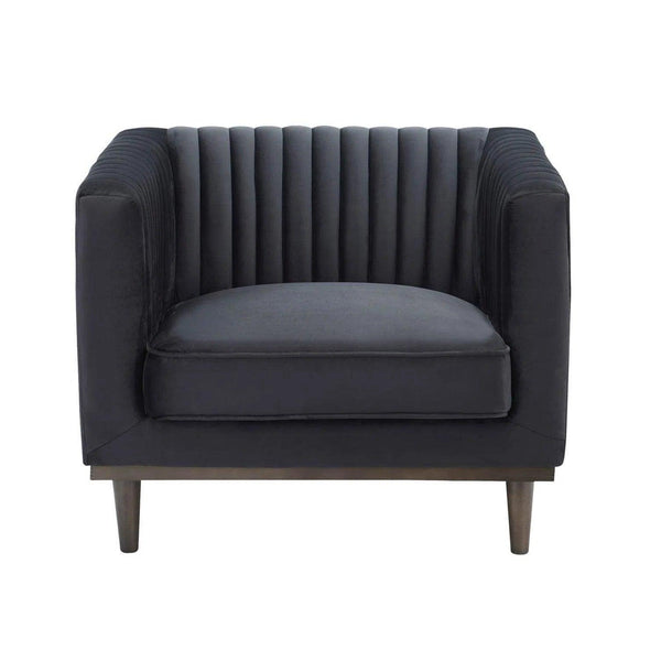 Black Velvet Vertical Channel Barrel Chair Tight Low Back Club Chairs LOOMLAN By LH Imports