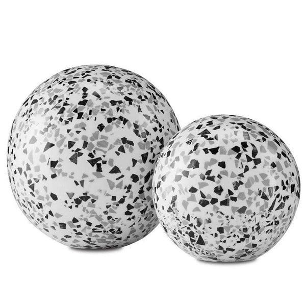 Black White Gray Ross Speckle Ball Set of 2 Statues & Sculptures LOOMLAN By Currey & Co