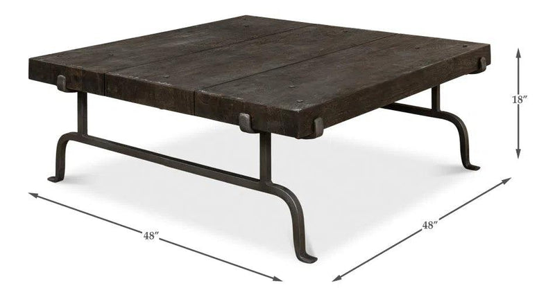 Blayne Coffee Table Square Wood Top Iron Base Coffee Tables LOOMLAN By Sarreid