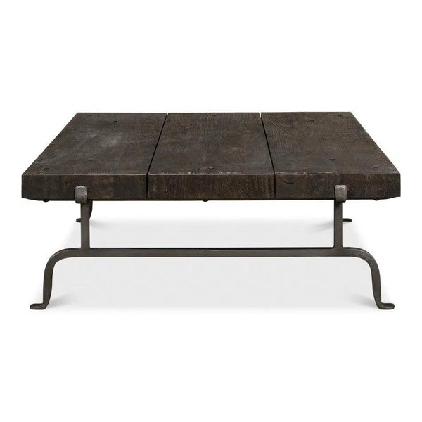 Blayne Coffee Table Square Wood Top Iron Base Coffee Tables LOOMLAN By Sarreid