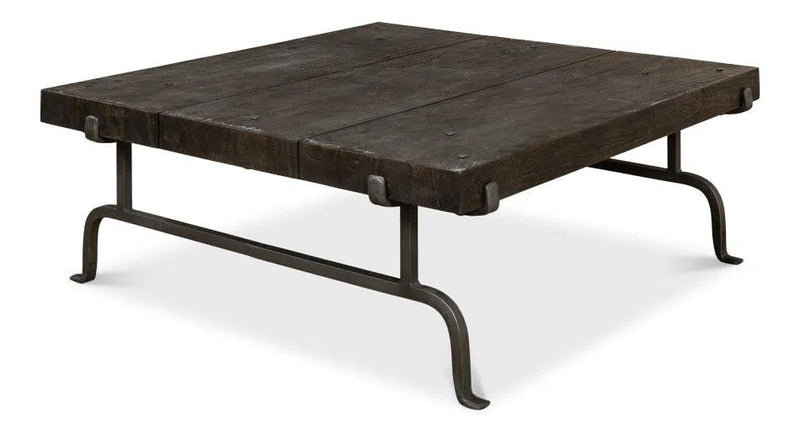 Blayne Coffee Table Square Wood Top Iron Base Coffee Tables LOOMLAN By Sarreid