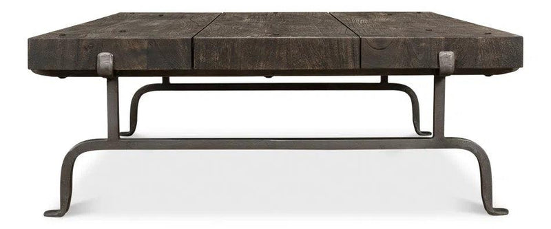 Blayne Coffee Table Square Wood Top Iron Base Coffee Tables LOOMLAN By Sarreid