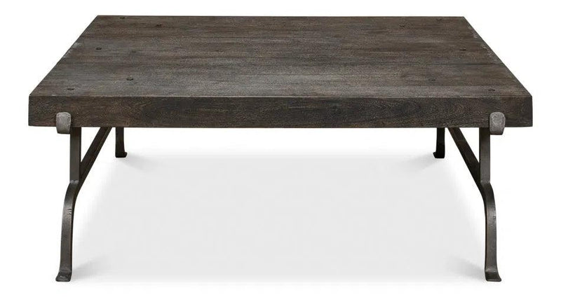 Blayne Coffee Table Square Wood Top Iron Base Coffee Tables LOOMLAN By Sarreid