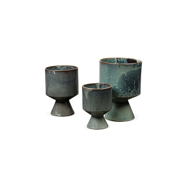 Blue Ceramic Berkeley Pots (set of 3) Statues & Sculptures LOOMLAN By Jamie Young