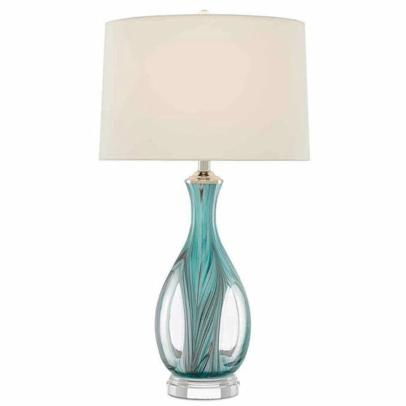 Blue Clear Polished Nickel Eudoxia Table Lamp Table Lamps LOOMLAN By Currey & Co