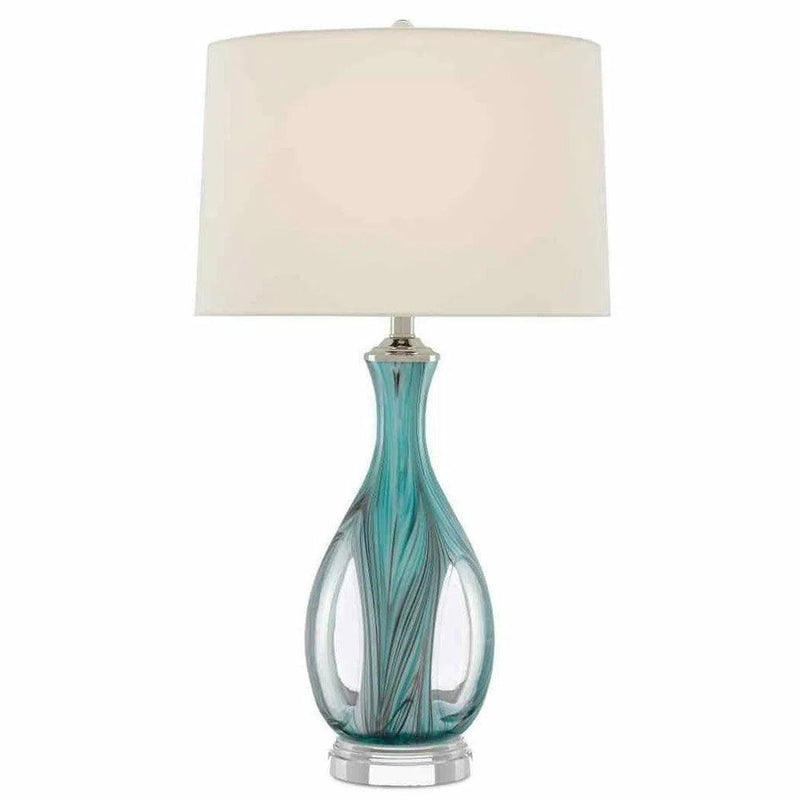 Blue Clear Polished Nickel Eudoxia Table Lamp Table Lamps LOOMLAN By Currey & Co