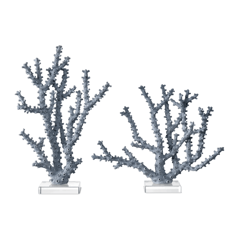 Blue Coral Set of 2 Statues & Sculptures LOOMLAN By Currey & Co