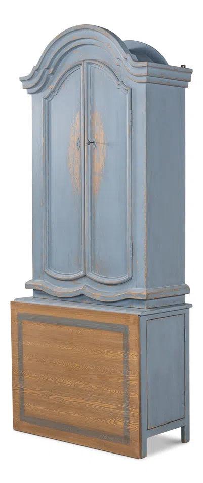 Blue Dress Secretary With Desk Solid Wood Bookcases LOOMLAN By Sarreid