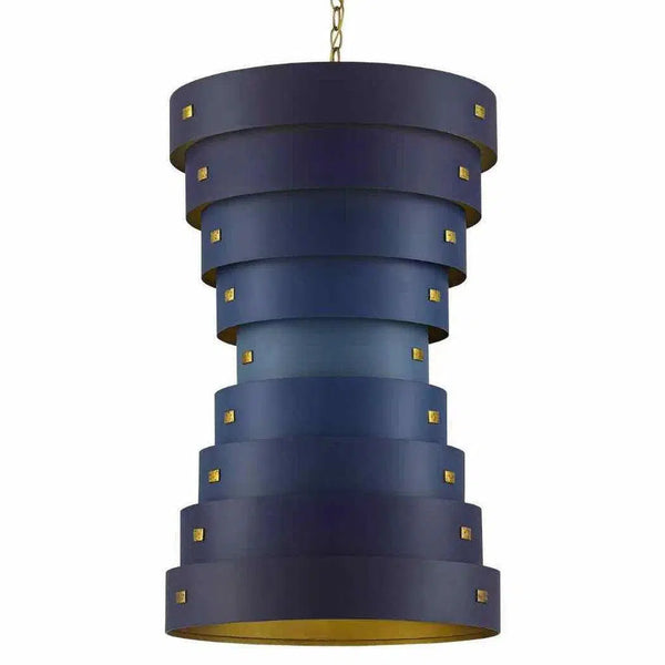 Blue Gold Leaf Graduation Small Chandelier Hiroshi Koshitaka Chandeliers LOOMLAN By Currey & Co