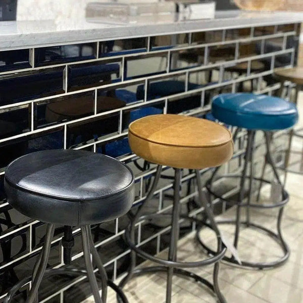 Blue Leather Seat Backless Adjustable Height Counter Height Stool Counter Stools LOOMLAN By LH Imports