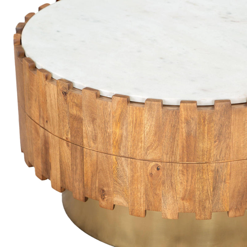 Bombay Natural Wood and Marble Round Coffee Table Coffee Tables LOOMLAN By Zuo Modern