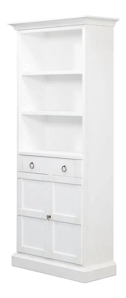 Bookcase With Doors and Drawer Cortina White Bookcases LOOMLAN By Sarreid