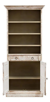 Bookcase With Doors and Drawer Disrupted White Bookcases LOOMLAN By Sarreid