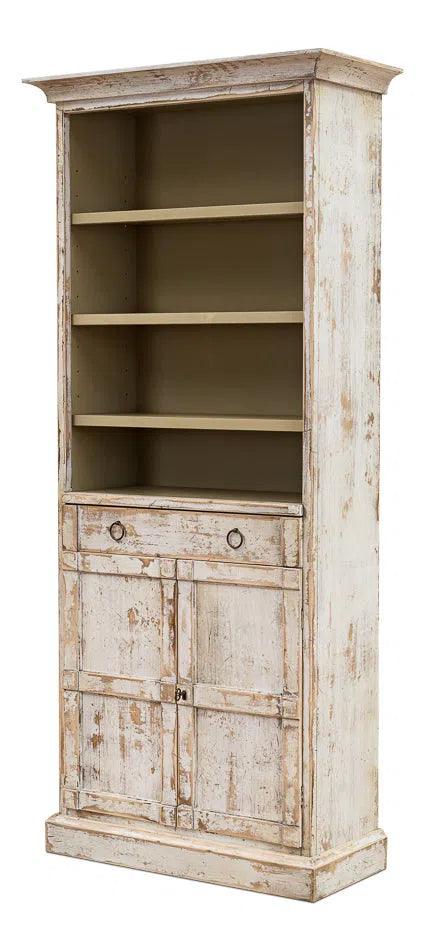 Bookcase With Doors and Drawer Disrupted White Bookcases LOOMLAN By Sarreid