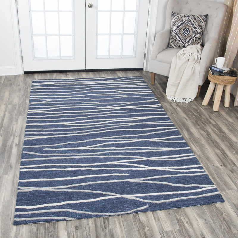 Bore Lines Navy Large Area Rugs For Living Room Area Rugs LOOMLAN By LOOMLAN