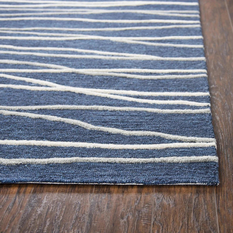 Bore Lines Navy Large Area Rugs For Living Room Area Rugs LOOMLAN By LOOMLAN