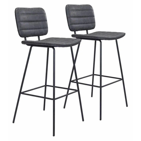 Boston Bar Chair (Set of 2) Vintage Black Bar Stools LOOMLAN By Zuo Modern