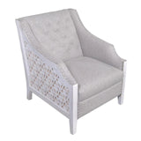 Botanical Lattice Carved Grey Upholstered Lounge Accent Chair Accent Chairs LOOMLAN By LOOMLAN