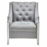 Botanical Lattice Carved Grey Upholstered Lounge Accent Chair Accent Chairs LOOMLAN By LOOMLAN