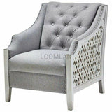 Botanical Lattice Carved Grey Upholstered Lounge Accent Chair Accent Chairs LOOMLAN By LOOMLAN