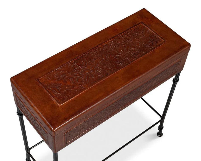 Botanical Side Table Leather Box On Stand Side Tables LOOMLAN By Sarreid