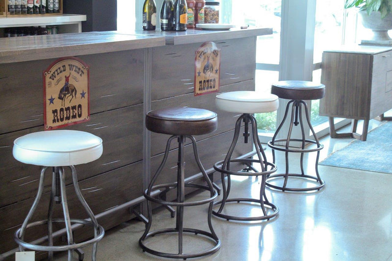 Bowie Leather and Iron White Stool Poufs and Stools LOOMLAN By LH Imports