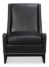 Brandy Wood and Leather Black Armless Accent Chair Club Chairs LOOMLAN By Sarreid