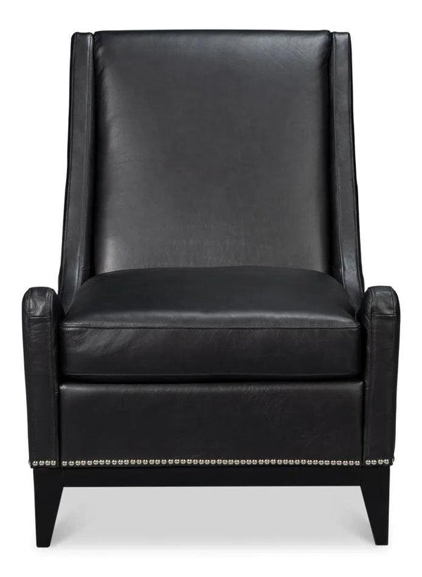 Brandy Wood and Leather Black Armless Accent Chair Club Chairs LOOMLAN By Sarreid