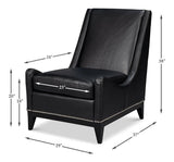 Brandy Wood and Leather Black Armless Accent Chair Club Chairs LOOMLAN By Sarreid