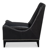 Brandy Wood and Leather Black Armless Accent Chair Club Chairs LOOMLAN By Sarreid