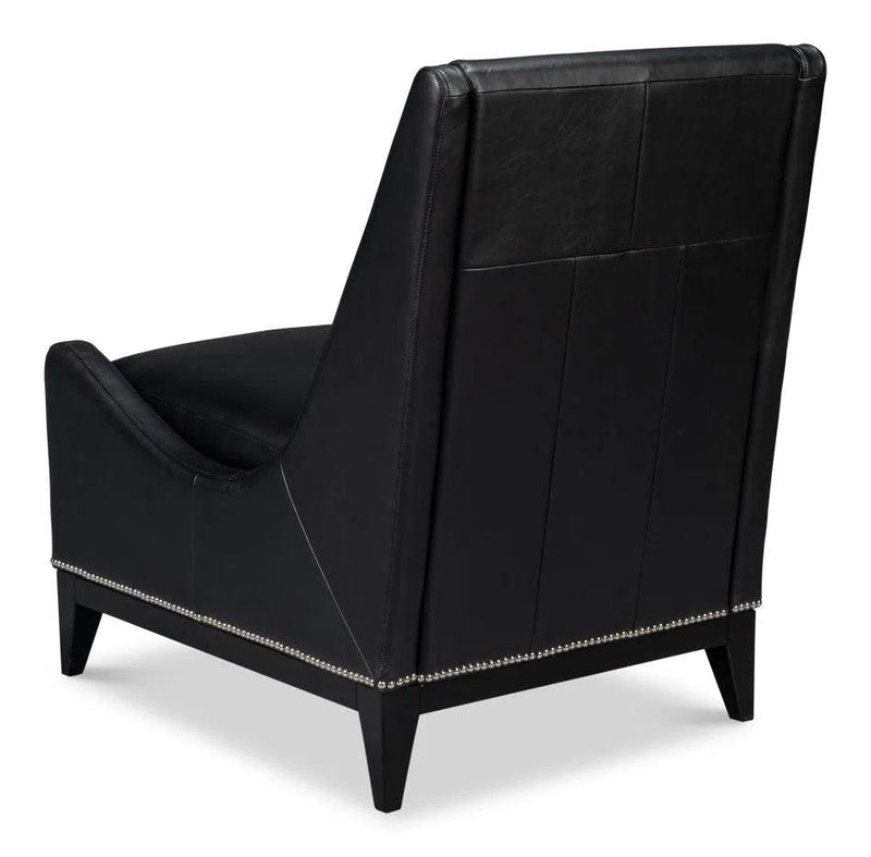 Brandy Wood and Leather Black Armless Accent Chair Club Chairs LOOMLAN By Sarreid