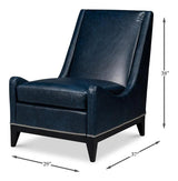 Brandy Wood and Leather Blue Armless Accent Chair Club Chairs LOOMLAN By Sarreid